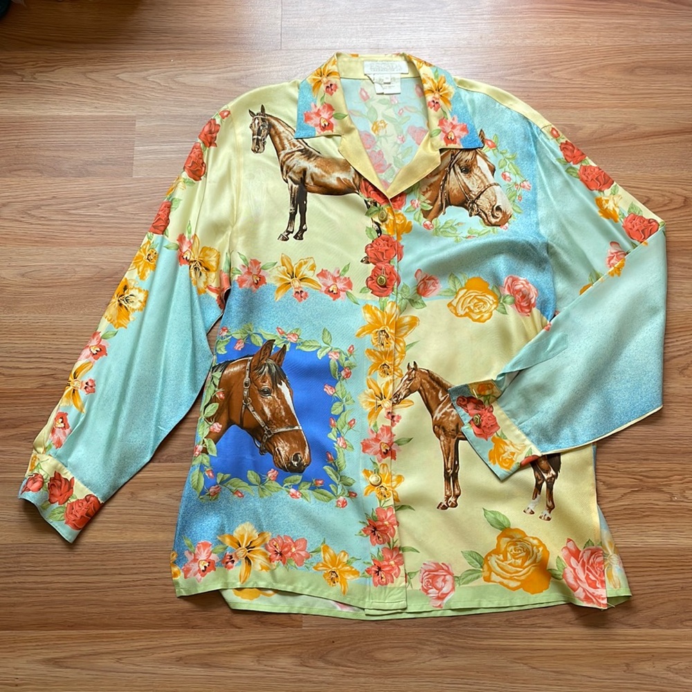 Vintage ESCADA Blouse with Horses & Roses
